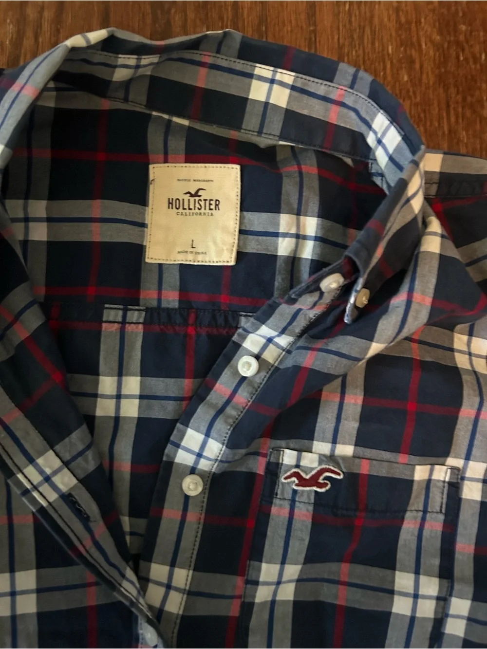 Hollister Navy Plaid Button-Down with Red & White Stripes - Picture 2 of 5